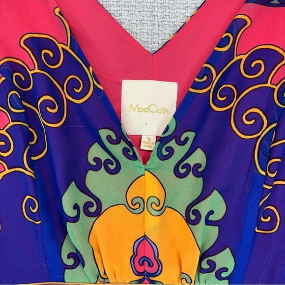 Modcloth Boho Indigo Muster the Length Maxi Dress Multicolor V-Neck S Festival - Picture 3 of 13